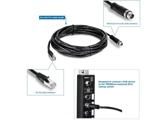 TRENDnet M12 to RJ-45 Industrial Ethernet Cable, 5m (16.4 ft.), TI-CD05