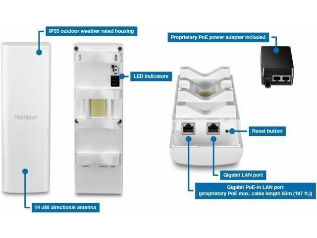 TRENDnet 14 dBi WiFi 6 AX1200 Outdoor Directional PoE Access Point Bridge Kit, TEW-940APBO2K, Includes Two Preconfigured TEW-940APBO Access...