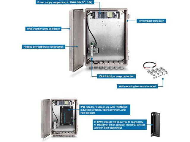 TRENDnet Outdoor IP68 Weatherproof Power Supply Box Enclosure, TI-CA3K, Power Supply and Surge Protector Included, IK10 Impact Protection, Power...