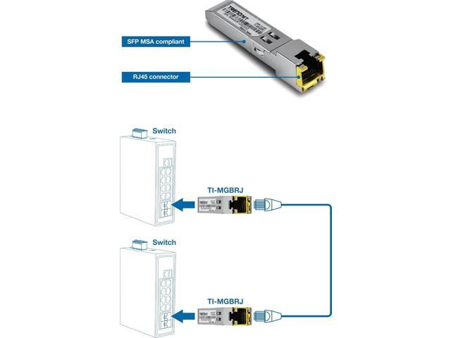 TRENDnet 1000BASE-T Industrial SFP RJ45 Copper Module, TI-MGBRJ, Supports Data Rates up to 1.25Gbps, NDAA TAA Compliant, Lifetime Protection