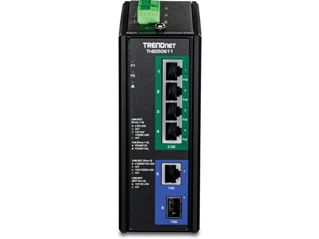 TRENDnet TI-BG50611 6-Port Industrial 2.5G PoE++ DIN-Rail Switch with 10G Ports