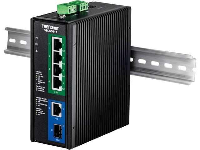 TRENDnet TI-BG50611 6-Port Industrial 2.5G PoE++ DIN-Rail Switch with 10G Ports