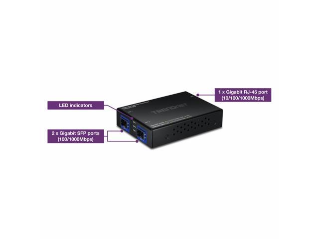 TRENDnet 1000BASE-T to Dual SFP Fiber Media Converter with Redundant Mode, TFC-G21SFP, 1 x Gigabit RJ45 Port, 2 x Gigabit SFP Ports, NDAA & TAA...