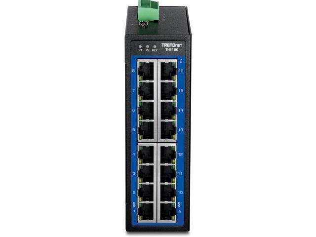 TRENDnet 16-Port Industrial Gigabit DIN-Rail Switch, TI-G160, NDAA & TAA Compliant, 32Gbps, IP50 Rated, Ethernet Splitter, Lifetime Protection