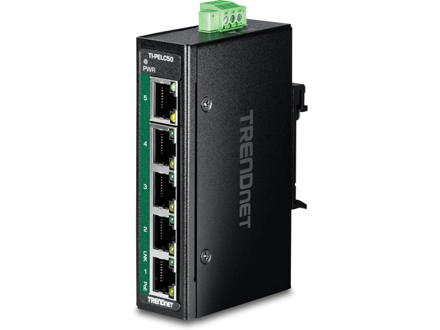 TRENDnet 5-Port Industrial Fast Ethernet PoE+ DIN-Rail Mini Switch, TI-PELC50