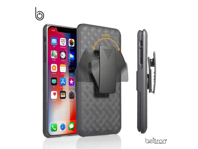 iPhone XS MAX Case Holster, Slim Protective Belt Clip Slider Case (Shell/Holster Combo) with Built-In Kickstand