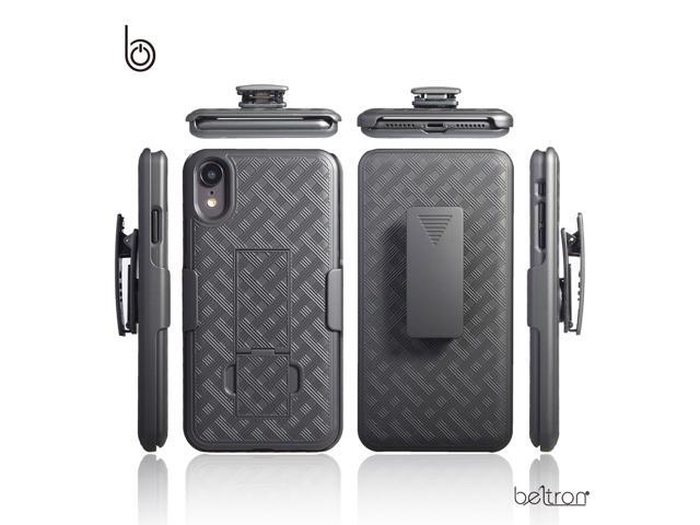 iPhone XR Holster Case, Slim Protective Belt Clip Slider Case (Shell/Holster Combo) with Built-in Kickstand