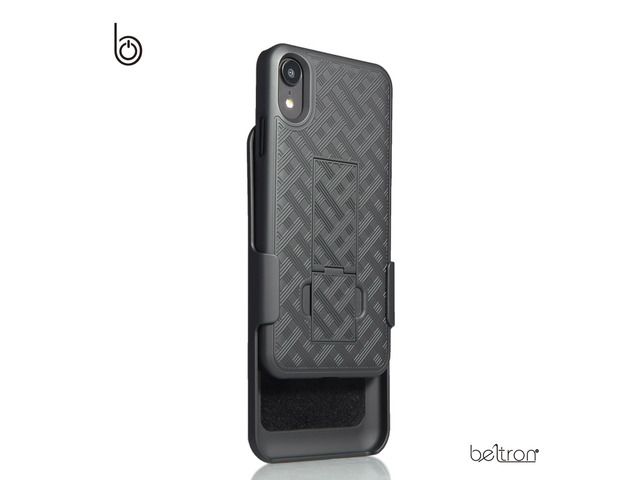 iPhone XR Holster Case, Slim Protective Belt Clip Slider Case (Shell/Holster Combo) with Built-in Kickstand
