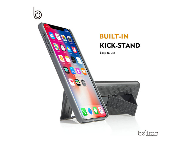 iPhone XR Holster Case, Slim Protective Belt Clip Slider Case (Shell/Holster Combo) with Built-in Kickstand