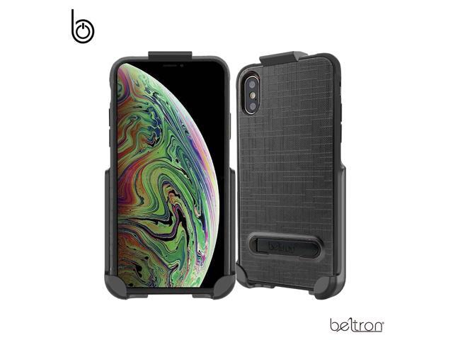 iPhone X/XS Slim Protective Heavy Duty Dual Layer Grip Case (with Metal Kickstand) & Compatible Belt Clip Holster Combo