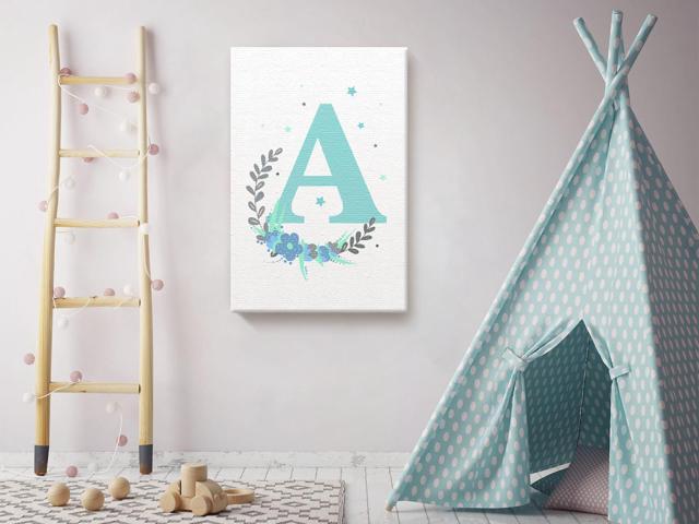 Awkward Styles Nursery Canvas Wall Art Blue Initial Letter A Home Decor Prints