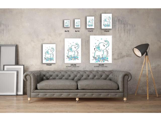 Awkward Styles Nursery Canvas Wall Art Blue Elephant Home Decor Prints