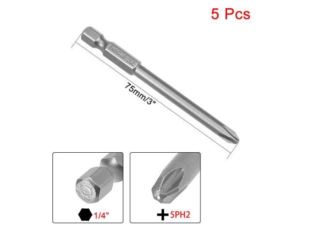 5Pcs 1/4-Inch Hex Shank 75mm Length Phillips 5PH2 Magnetic Screw Driver S2 Screwdriver Bits