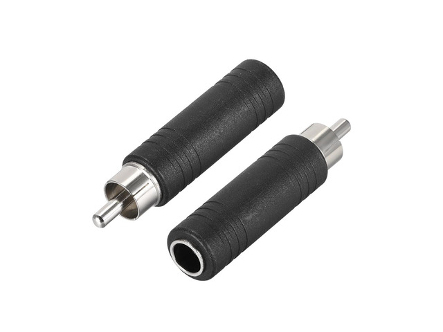 RCA Male to 6.35mm Female Connector Stereo Audio Video Adapter Coupler Converter Black 2Pcs