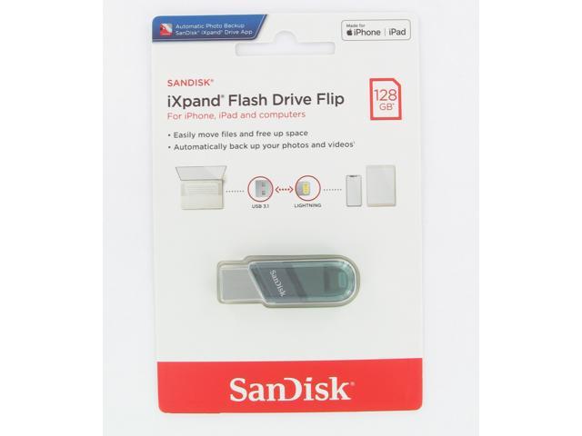 SanDisk SDIX90N-128G-GN6NE MAH 128GB USB 3.1 Lightning iXpand Flash Drive Flip Silver/Blue Retail