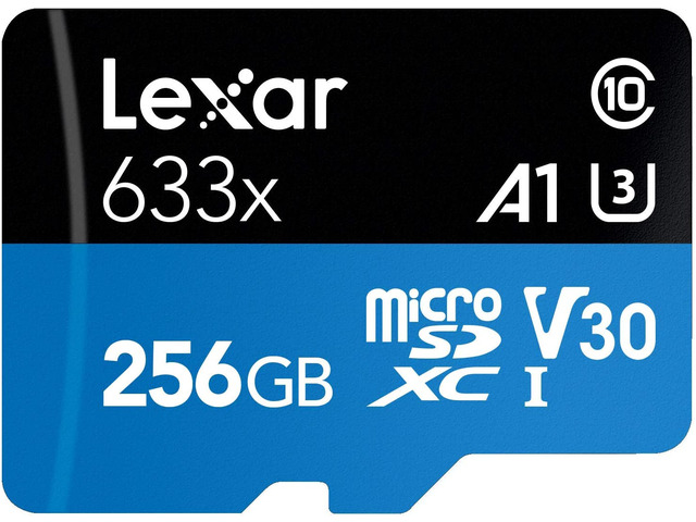 Lexar LSDMI256BB633A DJT 256GB 8pin microSDXC r100MB/s w45MB/s C10 U3 V30 A1 UHS-I Lexar microSDXC Memory Card w/ Adapter Retail