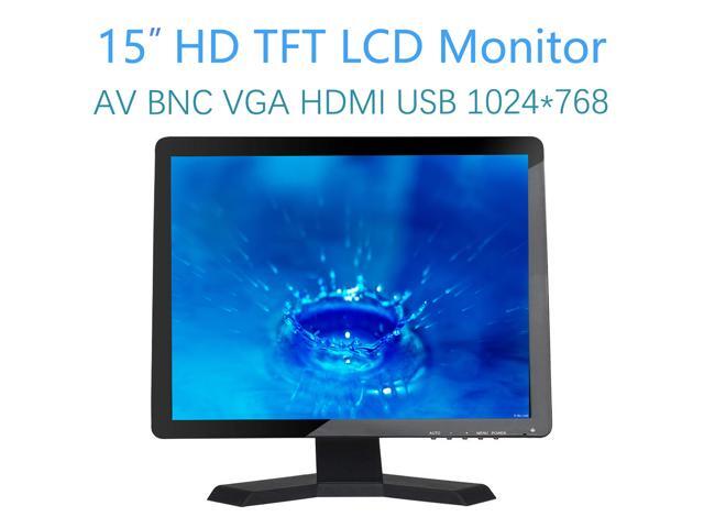 15 inch Monitor HD TFT 1024x768, 300cd/m2 with Video Audio AV USB VGA HDMI 15' LCD Display for CCTV Camera PC DVD Laptop
