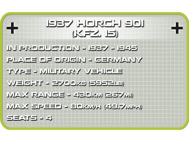 COBI TOYS World War II 1937 Horch 901 (Kfz.15) All Terrain Vehicle Desert Sand - Model WW2 Interlocking Building Block Set # 2256