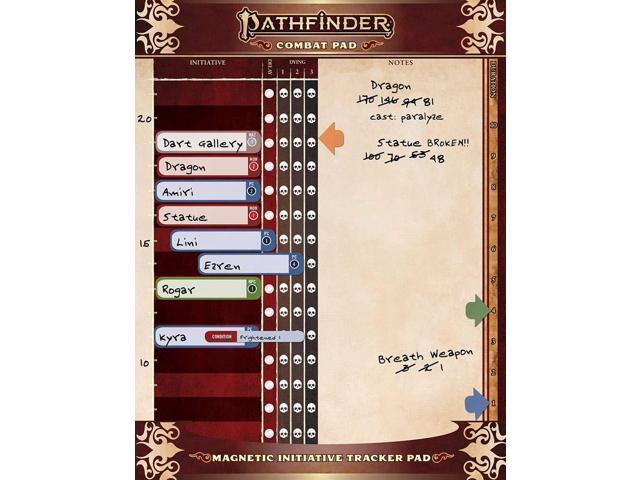 Pathfinder 2E RPG: Combat Pad Magnetic Initiative Tracker Wet & Dry Erase Battle Board For Pathfinder Roleplaying Game By Paizo