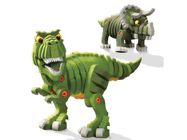 Bloco Toys T-Rex & Triceratops - Educational STEM Toy - Jurassic Dinosaurs - DIY Interlocking Foam Building Block Construction Set (200 Pieces)