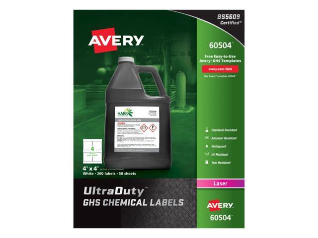 Avery; UltraDuty GHS Chemical Labels - Laser - Permanent Adhesive - 4' Width x 4' Length - Square - Laser - White -