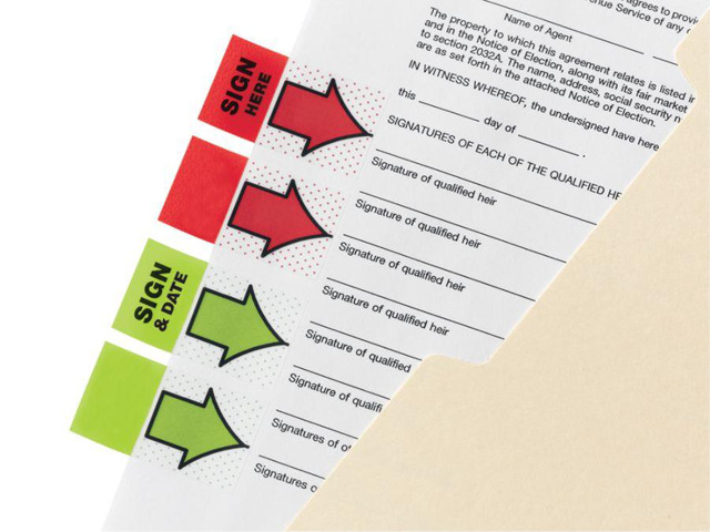 Post-it Arrow Message 1' Page Flags 'Sign and Date' Green 2 50-Flag Dispensers