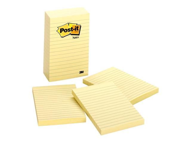 3M 6605PK Bonus Pack, 4 x 6, Lined, Canary Yellow, 5 100-Sheet Pads/Pack