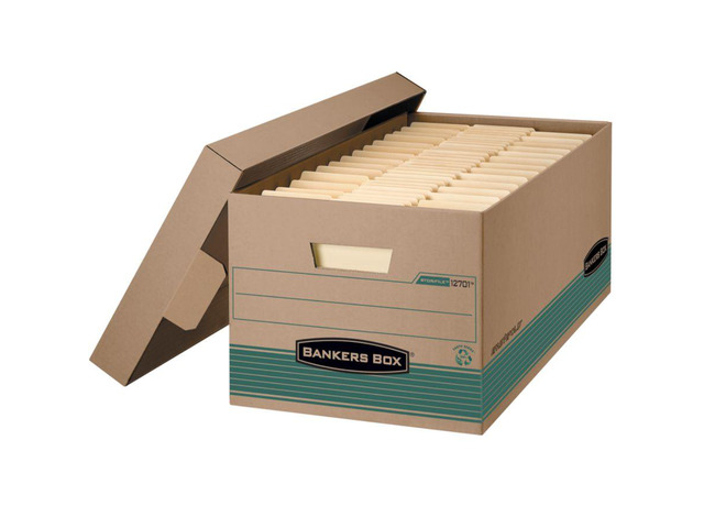 Fellowes 1270101 Stor/File Extra Strength Storage Box, Letter, Lift-Off Lid, Kft/Green, 12/Carton