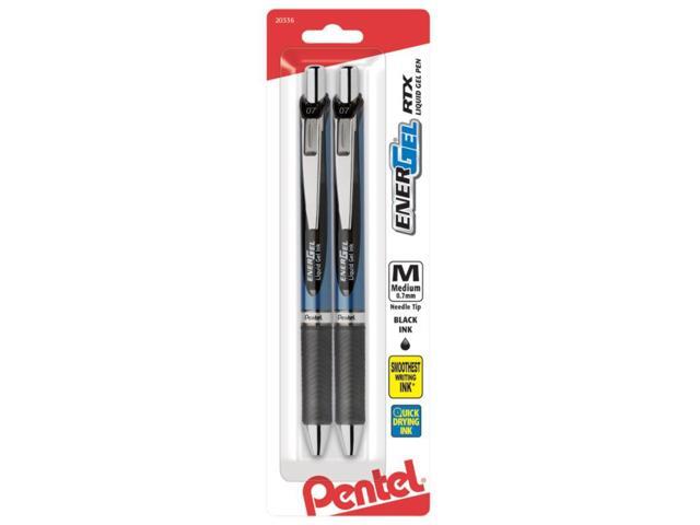 Pentel Gel Pen Retractable/Refillable Metal Tip.7mm 2/PK Black BLN77BP2A