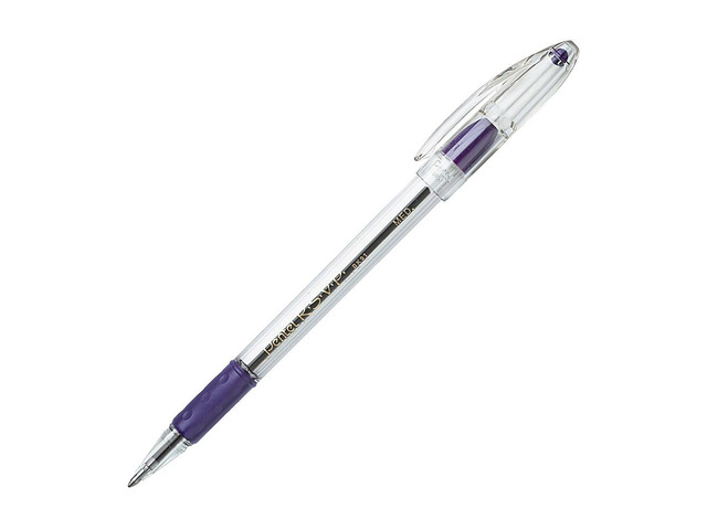 Pentel R. S.V. P. Ballpoint Pens, Medium Point, 1.0 mm, Clear Barrel, Violet Ink, Pack Of 12
