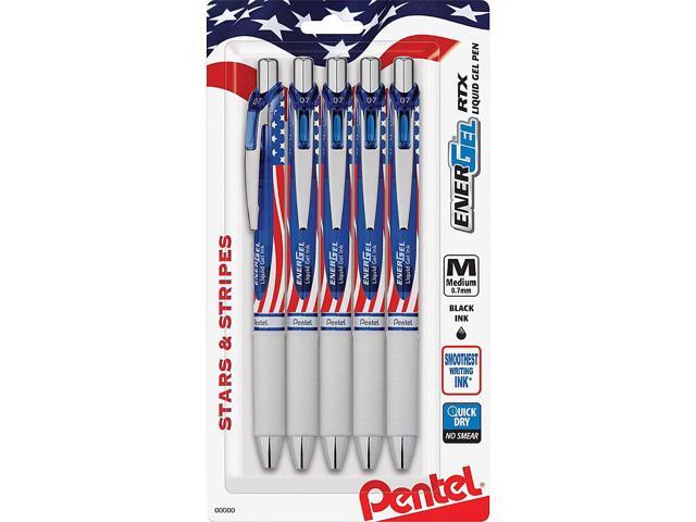 Pentel EnerGel RTX Retractable Liquid Gel Pen .7mm USA Barrel Black Ink 5/PK BL77USABP5A