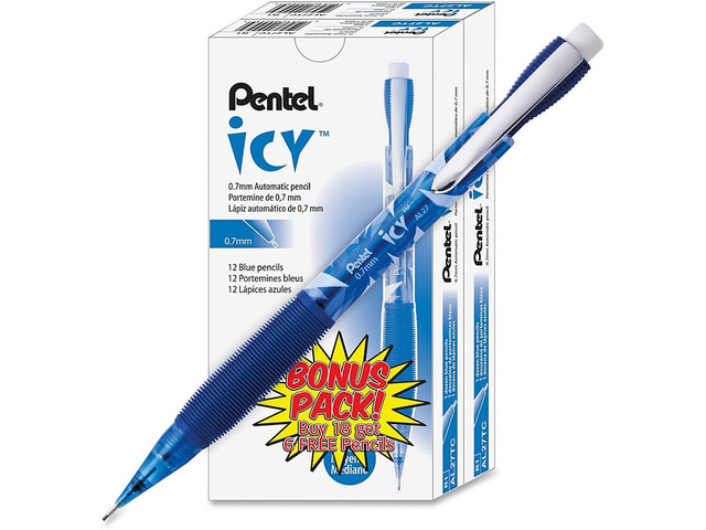Pentel Icy Mechanical Pencil 0.7 mm Transparent Blue Barrel 24/Pack AL27TCSWSPR