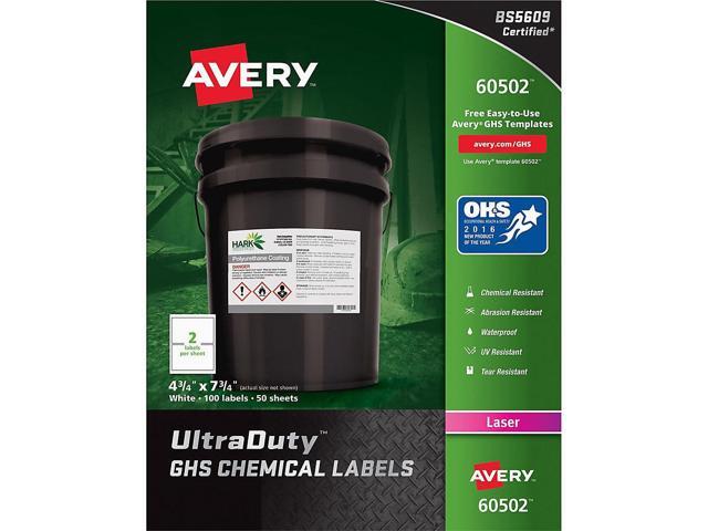 Avery; UltraDuty GHS Chemical Labels - Laser - Permanent Adhesive - 7 3/4' Width x 4 3/4' Length - Rectangle - Laser
