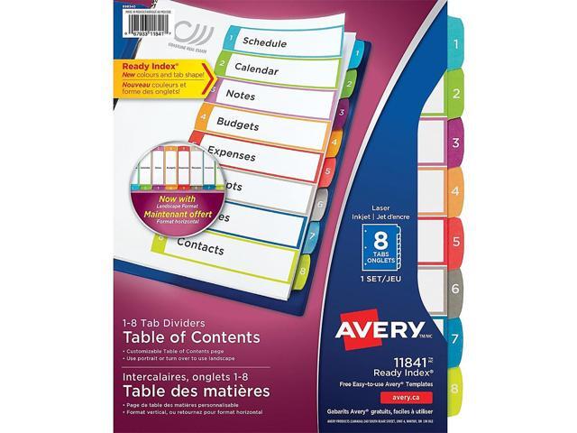 Avery-Dennison 11841 Ready Index Table Of Contents Dividers, 1-8 Letter