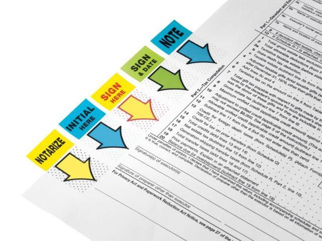 Post-it Arrow Message 1' Page Flags 'Notarize ' Yellow 2 50-Flag Dispensers/Pack