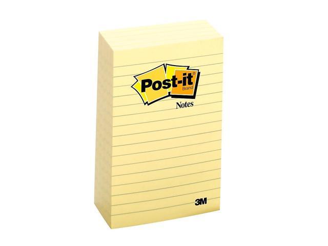 3M 6605PK Bonus Pack, 4 x 6, Lined, Canary Yellow, 5 100-Sheet Pads/Pack