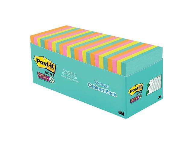 Post it Notes Super Sticky Notes, 3' x 3', Miami, Pack Of 24 Pads