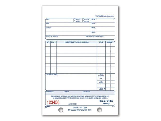 Adams Repair Order Book, 5.56 x 8.44 Inches, White, 2-Part, 50 Sheets (D5084)