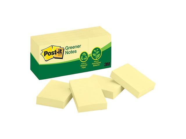 Post-it Recycled Note Pads 1 1/2 x 2 Canary Yellow 100-Sheet 12/Pack 653RPYW