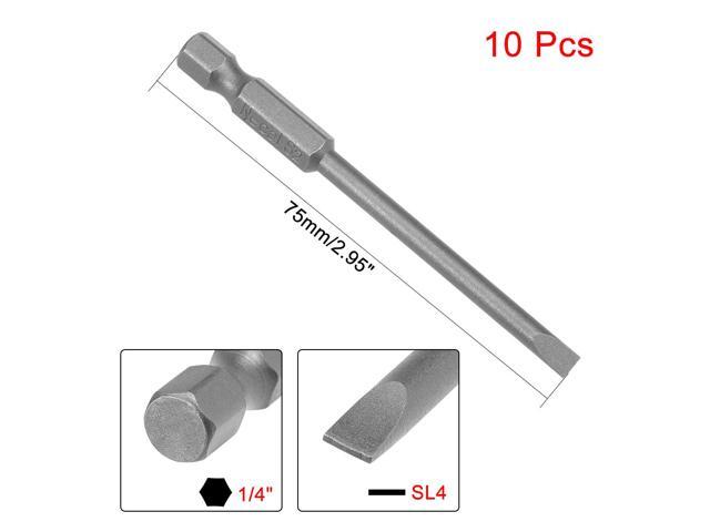 10Pcs 1/4' Hex Shank 75mm Length Magnetic SL4 Slot Head Screwdriver Bits S2 Alloy Steel