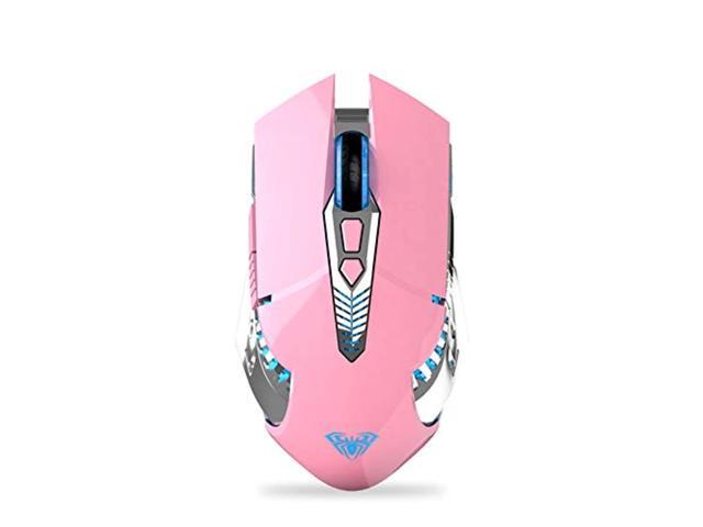 aula sc200 pink bluetooth gaming mouse, with rechargeable 800mah battery, programmable side buttons, rgb backlight, usb receiver