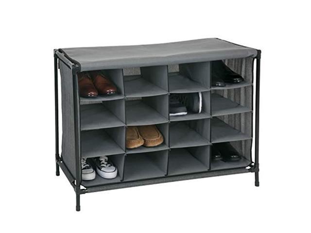 simplify 16 pair stackable shoe rack organizer with cover for closet bedroom & entryway, grey