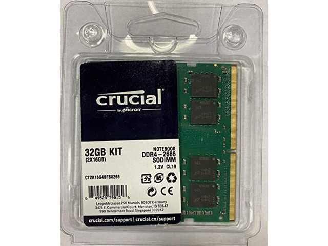 Crucial - DDR4 - kit - 32 GB: 2 x 16 GB - SO-DIMM 260-pin - 2666 MHz / PC4-21300 - CL19 - 1.2 V - unbuffered - non-ECC