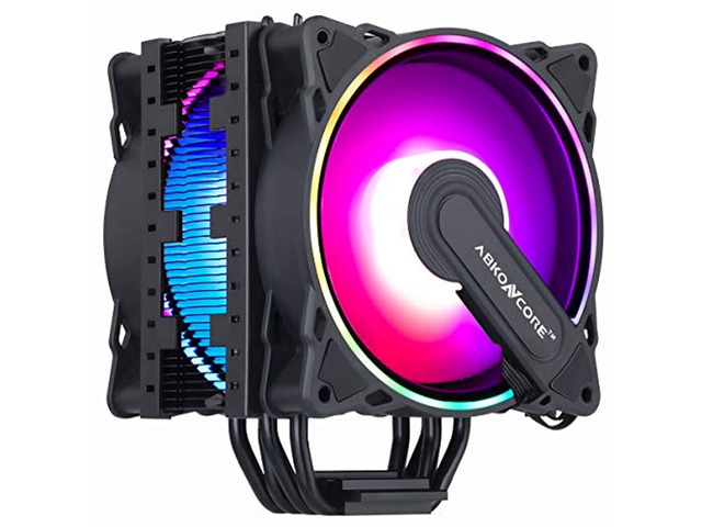abkoncore rgb cpu cooler ct404b, 4 continuous direct contact heatpipes, dual 120mm pwm sync addressable rgb fans with sync 61 led modes for intel...