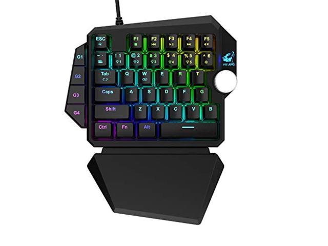 one-handed rgb mechanical gaming keyboard,39 programmable keys, upgrade multimedia knob usb, professional rainbow mechanical gaming keypad.