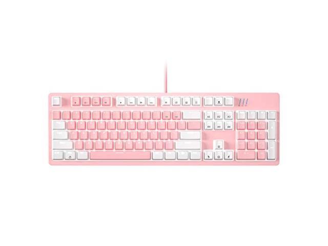 mechanical pink gaming keyboardmagegee mk-armor led rainbow backlit and wired usb 104 keys keyboard with blue switches, for windows pc laptop.