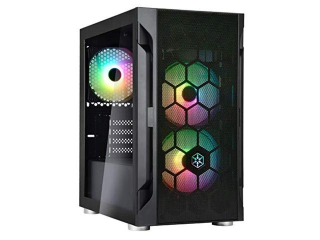 silverstone fah1mb-pro tempered glass, 3 120mm argb fans, black, mid-tower micro-atx case with mini-dtx and mini-itx support (fara h1m pro)