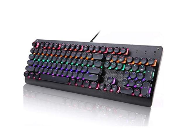 retro mechanical gaming keyboard, e-yooso typewriter style led backlit keyboard with 104 round keys for game and office, computer, laptop, desktop.