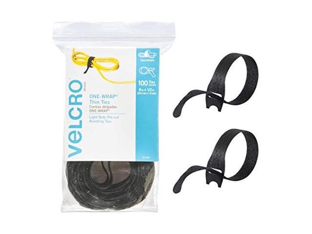 velcro brand one-wrap cable ties 100pk 8 x 1/2' black cord organization straps thin pre-cut design wire management for organizing home,...
