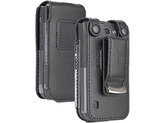 case for nokia 2720 v flip phone, nakedcellphone [black vegan leather] form-fit cover with [built-in screen protection] and [metal belt clip]